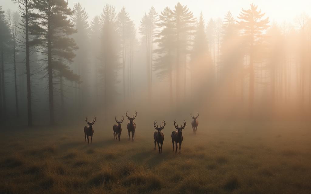 Deer herd spotted by drone at dawn